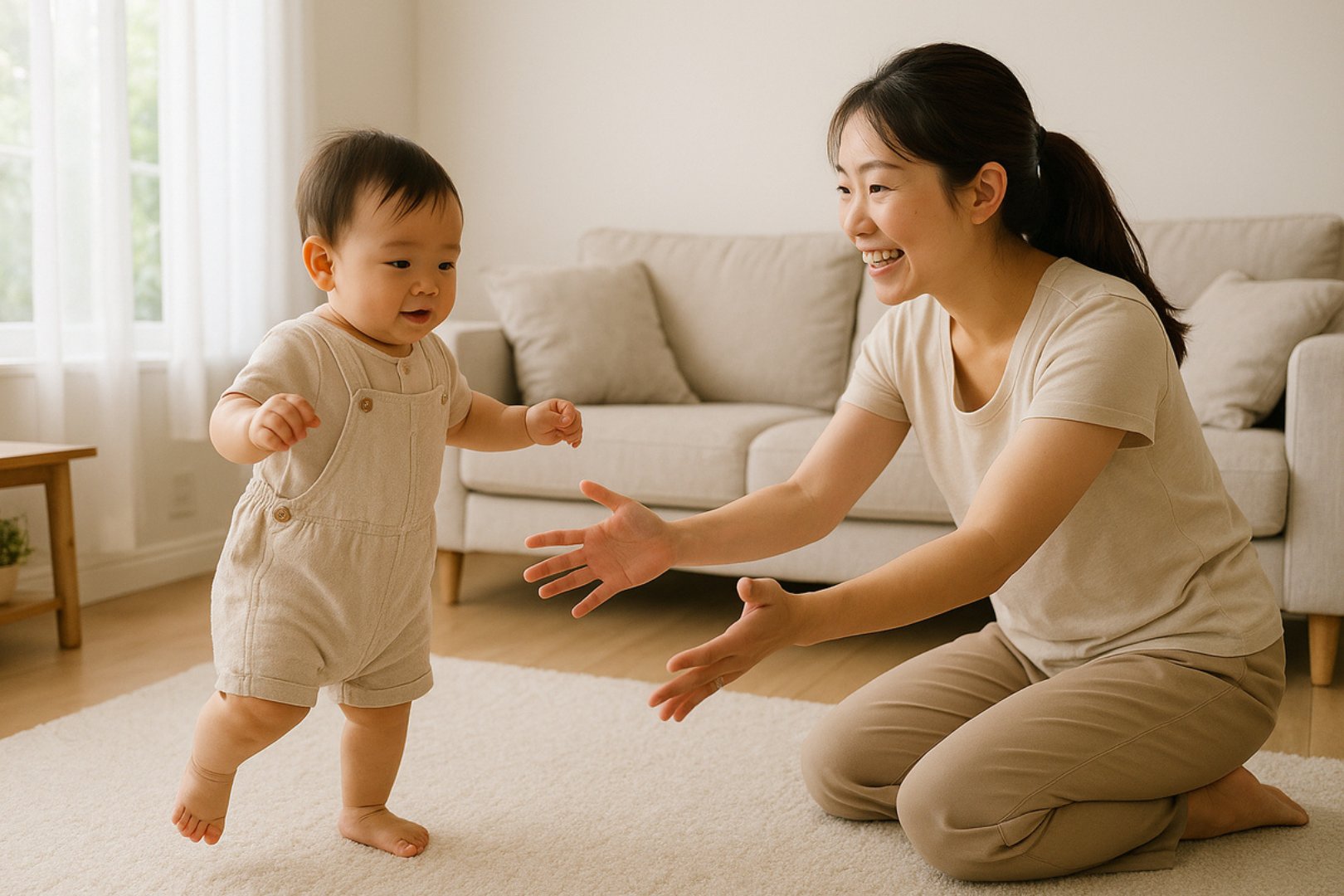 Child learning how to walk, showing foot development