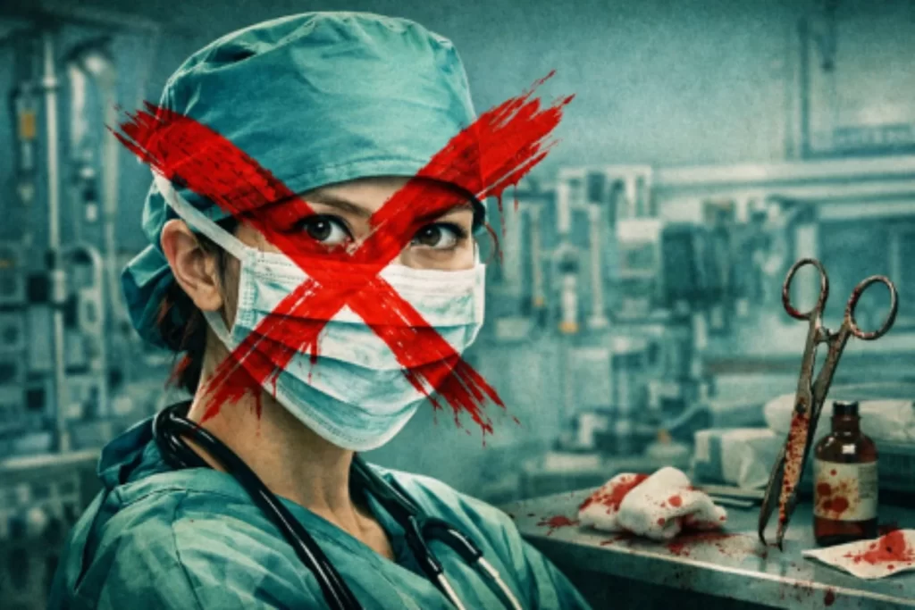 Image advising not to perform your own bathroom surgery for ingrown toenail, corn, or wart removal